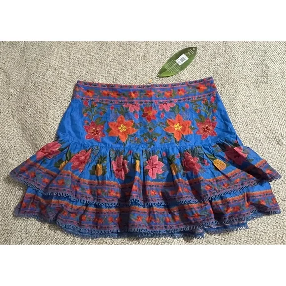 FARM Rio Blue Tropical Tapestry Mini Skirt NWT SZ XL - Picture 8 of 16